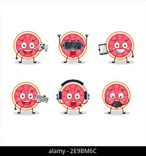 Fetta di grapefruit cartoon carattere sono giochi con vari simpatici emoticon. Illustrazione vettoriale Illustrazione Vettoriale