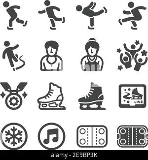 set di icone sport e ricreazione di pattinaggio su ghiaccio, vettoriale e illustrazione Illustrazione Vettoriale