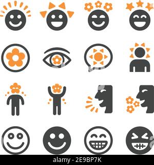 insieme di icone happy emotion, vettore e illustrazione Illustrazione Vettoriale