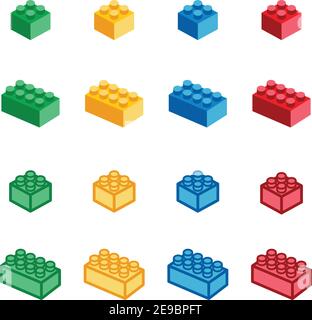 set di icone di mattone giocattolo e blocco giocattolo, vettore e illustrazione Illustrazione Vettoriale