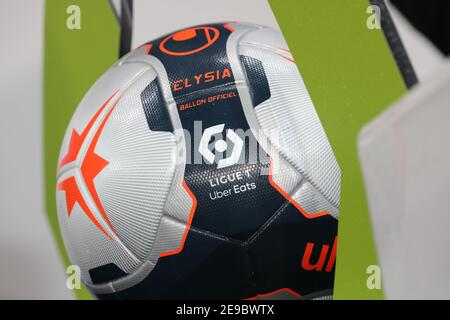 Nuovo Ballon Ligue 1 durante il campionato francese Ligue 1 Partita di calcio tra RC Lens e Olympique de Marseille Febbraio / LM Foto Stock