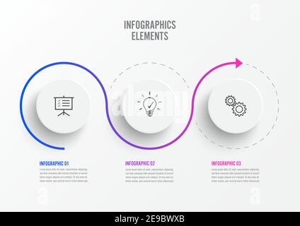 Elementi astratti del modello infografico grafico con etichetta, cerchi integrati. Concetto aziendale con 3 opzioni. Per contenuto, diagramma, diagramma di flusso, fase Illustrazione Vettoriale