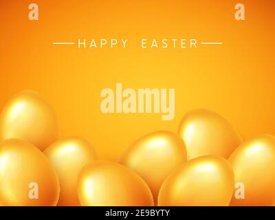 Felice Pasqua banner modello di sfondo con belle uova d'oro realistico. Illustrazione vettoriale. Illustrazione Vettoriale