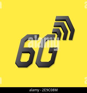 Logo 6G su sfondo giallo, simbolo 6G e icona 6G, icona della tecnologia di rete. Illustrazione Vettoriale