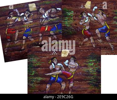 Arte, pittura a olio, Muaythai, boxe tailandese, dalla Thailandia Foto Stock