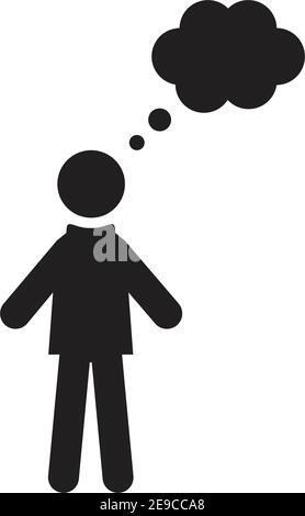 Pensa icona vettore uomo persona profilo avatar con simbolo bolla per un'idea e informazioni nell'illustrazione del pittogramma di glifo a colori piatti Illustrazione Vettoriale