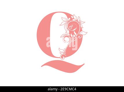 Lettere monogramma Q. alfabeto floreale . Le iniziali del monogramma perfettamente per gli inviti di nozze, il biglietto di auguri, il logo, il manifesto e altro disegno. Illustrazione Vettoriale