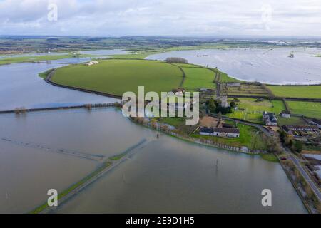 Campi allagati intorno a Muchelney nel Somerset. 3rd febbraio 2021. PIC di Brad Wakefield Foto Stock