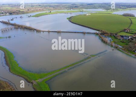 Campi allagati intorno a Muchelney nel Somerset. 3rd febbraio 2021. PIC di Brad Wakefield Foto Stock