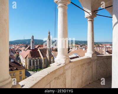 Vista dalla Torre Firewatch sulla città. Sopron in Transdanubia, nella parte occidentale dell'Ungheria, vicino al confine con l'Austria. Europa, Europa orientale, Ungheria Foto Stock