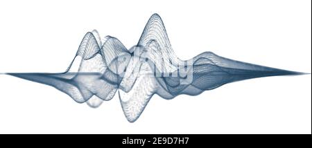 Struttura a reticolo 3D fragile fluttuante, sfondo a griglia virtuale astratto moderno, onde sonore audio, concetto di scienza dati visualizzazione delle onde sonore blu Foto Stock