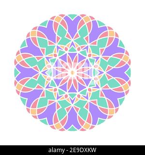 Ornamento rotondo colorato. Può essere usato per decorare gli inviti di nozze, le schede di saluto, disegno per i vestiti. Illustrazione Vettoriale