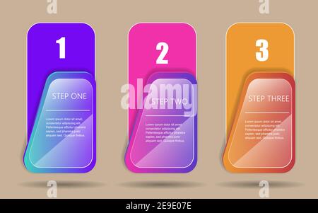 Procedura di avanzamento carta vettoriale per l'esercitazione. banner infografico a 3 opzioni. Modello banner numerico per diagramma, presentazione o grafico. Concetto aziendale Illustrazione Vettoriale