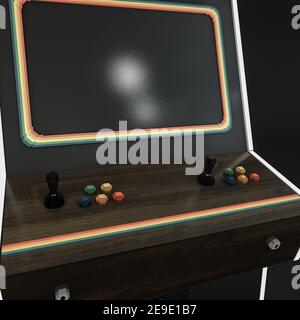 retro gioco arcade cabinet isolato su sfondo nero illustrazione 3d Foto Stock