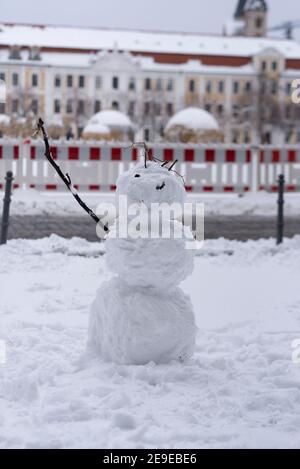 Magdeburgo, Germania. 30 gennaio 2021. Un pupazzo di neve si trova sulla piazza della cattedrale. Credit: Stefano Nosini/dpa-Zentralbild/ZB/dpa/Alamy Live News Foto Stock