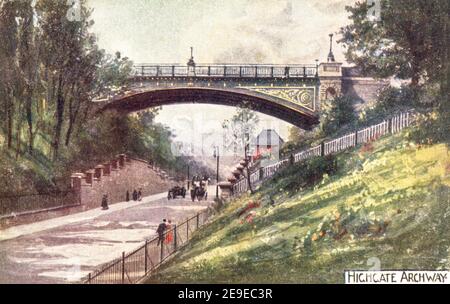 Una cartolina colorata di Highgate Archway pubblicato nel 1905 Foto Stock