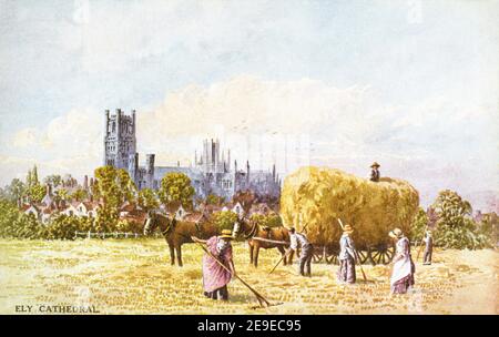 Una cartolina colorata di Ely Cathedral UK risalente al 1920s. Foto Stock