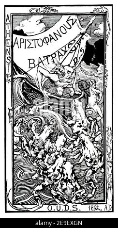 1892 OUDS Lenaia copertina del programma con rane che si avvicinano alla barca, con scritta greca a vela, di Charles Wellington Furse da 1893 Volume Foto Stock