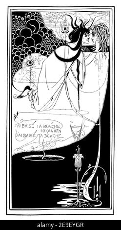 J'ai baisé ta bouche Iokanaan, disegno in linea di Aubrey Beardsley, dal dramma di Oscar Wilde Salome, pubblicato per la prima volta nel 1893 Volume 1, The Studio An i Foto Stock