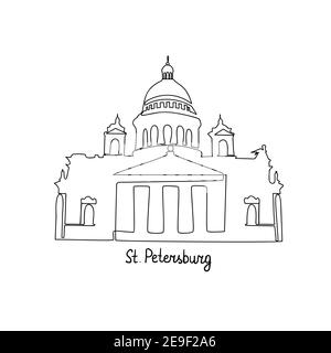 Una linea di illustrazione vettoriale della Cattedrale di Sant'Isacco Illustrazione Vettoriale