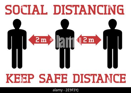 Segno di allontanamento sociale. Mantenere una distanza di sicurezza. Sicurezza pandemica del coronavirus. Illustrazione vettoriale. Illustrazione Vettoriale