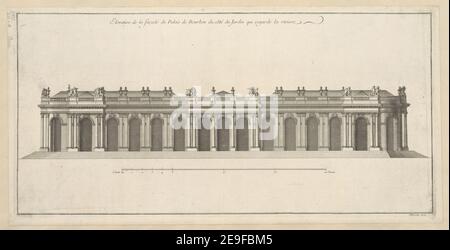 Elevation de la facÃßade du Palais de Bourbon, du coÃÇteÃÅ du Jardin qui regarde la riviere. Informazioni visive: Titolo: Elevation de la facÃßade du Palais de Bourbon, du coÃÇteÃÅ du Jardin qui regarde la riviere. 65.20.d. Luogo di pubblicazione: [Paris] Editore: Mariette excu., Data di pubblicazione: [Tra il 1730 e il 1740] tipo di articolo: 1 stampa mezzo: Incisione dimensioni: Platemark 25.2 x 51.2 cm, su foglio 26.5 x 52.8 cm ex proprietario: George III, Re di Gran Bretagna, 1738-1820 Foto Stock
