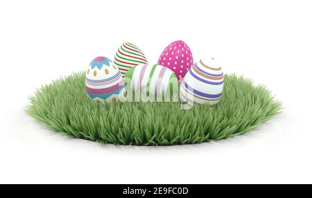 uova di pasqua posate sull'erba - rendering 3d Foto Stock