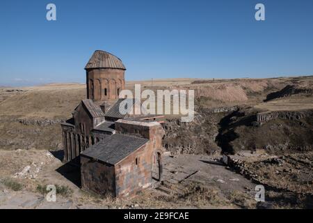 Rovine della chiesa armena medievale di San Gregorio. ANI, Turchia, vicino a Kars sulla steppa turca orientale. Foto Stock