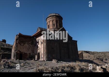 Rovine della chiesa armena medievale di San Gregorio. ANI, Turchia, vicino a Kars sulla steppa turca orientale. Foto Stock