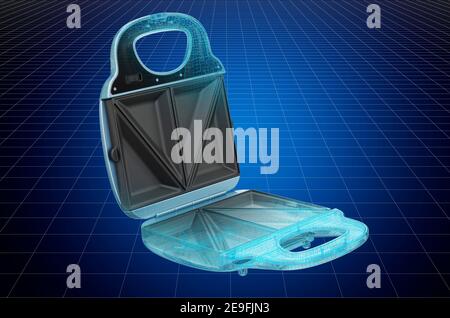 Visualizzazione modello cad 3d di tostapane sandwich BluePrint. Rendering 3D Foto Stock