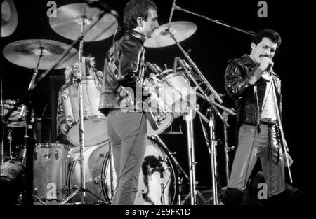 LEIDEN, Paesi Bassi - Nov 27, 1980: Regina durante un concerto nel Groenoordhallen in Leiden nei Paesi Bassi Foto Stock