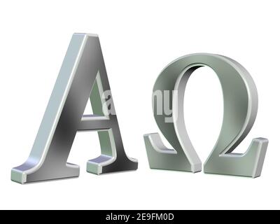 Alpha e Omega, simboli, illustrazione 3D Foto Stock