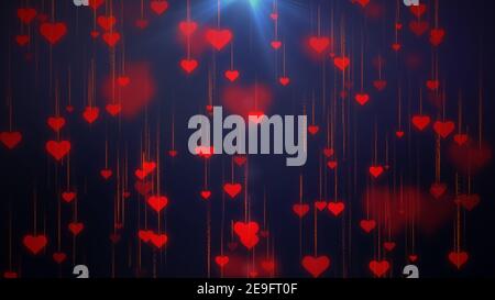 I cuori d'amore con un bell'effetto luminoso, segno e simbolo dell'amore, rendering 3D. Foto Stock