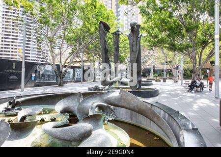 La fontana in bronzo del torrente Tank in Herald Square Circular Quay, Sydney Centro citta', NSW, Australia Foto Stock