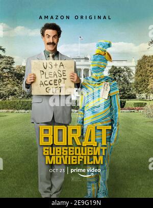 Borat successivo Moviefilm (2020) diretto da Jason Woliner e interpretato da Sacha Baron Cohen, Maria Bakalova e Tom Hanks. Le ulteriori avventure di un giornalista televisivo kazako Borat negli Stati Uniti. Foto Stock