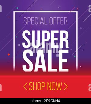 Banner Super sale. Sconti e sconti. Banner a design piatto, poster, modello volantino Illustrazione Vettoriale