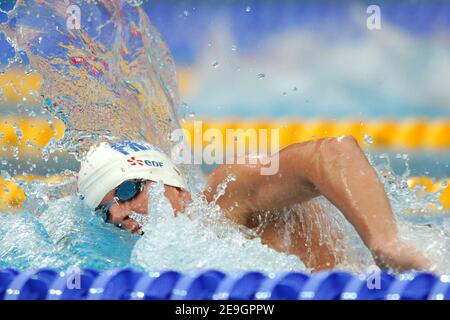 Sebastien Rouault in Francia vince l'argento sui 1500 metri di freestyle maschile durante i campionati europei di nuoto a Budapest, Ungheria, il 4 agosto 2006. Foto di Nicolas Gouhier/Cameleon/ABACAPRESS.COM Foto Stock