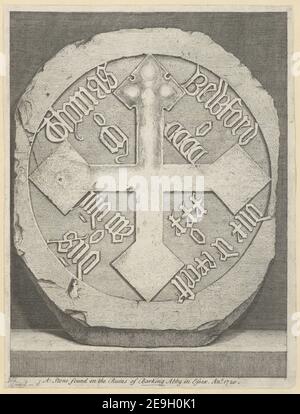 Una pietra trovata nelle rovine dell'abbazia di Barking in Essex. An.o 1720. Informazioni visive: Titolo: Una pietra trovata nelle rovine dell'abbazia di Barking in Essex. An.o 1720. 13-10.1.d. Luogo di pubblicazione: [Londra] Editore: [Editore sconosciuto] Data di pubblicazione: [1720 dopo] tipo di articolo: 1 stampa mezzo: Incisione e incisione dimensioni: Foglio 33.5 x 25.3 cm [tagliato da un foglio più grande] ex proprietario: George III, Re di Gran Bretagna, 1738-1820 Foto Stock