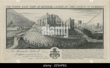 LA VISTA NORD-EST DEL CASTELLO DI DUNSTER NELLA CONTEA DI SOMERSET AUTORE BUCK, SAMUEL 38.4.A. Luogo di pubblicazione: [Inghilterra] Editore: [Editore non identificato] Data di pubblicazione: [1734 o 1774] tipo di articolo: 1 stampa mezzo: Incisione e incisione dimensioni: Platemark 19.4 x 37.6 cm, su foglio 22.4 x 39.6 cm. Ex proprietario: George III, re di Gran Bretagna, 1738-1820 Foto Stock