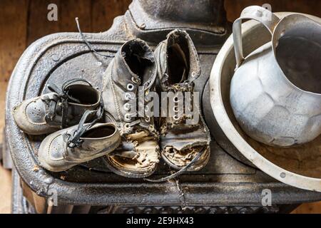 Alabama Oakville Jesse Owens Memorial Park & Museum, stufe scarpe da runner harecropper campione olimpico, Foto Stock