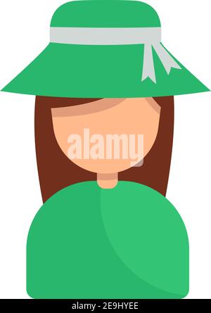 Donna in un cappello verde e vestito, illustrazione, vettore su sfondo bianco. Illustrazione Vettoriale