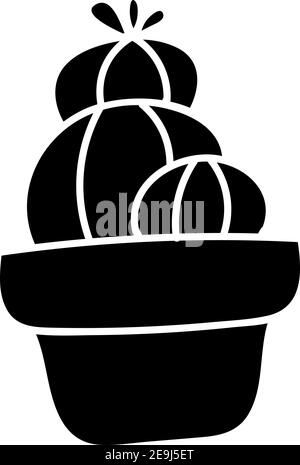 Tre piccoli cactus rotondi in una pentola, illustrazione, vettore su sfondo bianco. Illustrazione Vettoriale