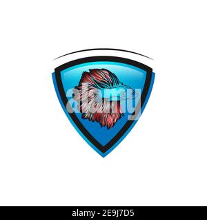 Betta pesce mascotte esport logo design.EPS 10 Illustrazione Vettoriale