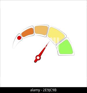 Indicatore colorato del punteggio di credito, la freccia rossa indica un buon livello. Interfaccia vettoriale precisione finanza misura gauge illustrazione Illustrazione Vettoriale