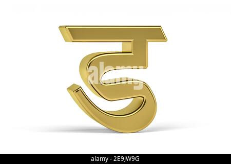 Lettera indiana d'oro - lettera indiana 3D su sfondo bianco - rendering 3d - sillabico alfabetico indiano chiamato DEWANAGARI Foto Stock
