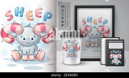 Teddy Sheep - poster e merchandising. Illustrazione Vettoriale