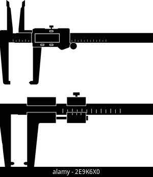 Pinza del disco del freno. Strumento di misurazione. Vettore silhouette Illustrazione Vettoriale