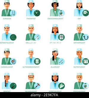 Avatar per professioni mediche con diversi soggetti di medicina isolati illustrazione vettoriale Illustrazione Vettoriale