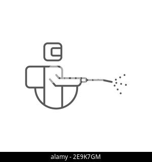 Icona uomo disinfettante acaro, colore, linea, segno vettoriale contorno, pittogramma lineare isolato su bianco. Simbolo, illustrazione del logo Illustrazione Vettoriale