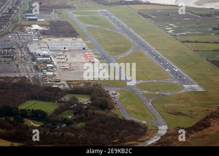 Vista aerea dell'aeroporto John Lennon di Liverpool Foto Stock